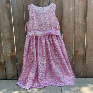 American Princess Pink Girls Dress with Sequin details, Sash and tulle skirt